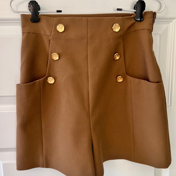 Zara Pants - Zara Women Brown Dressy Shorts Gold Buttons Size Small